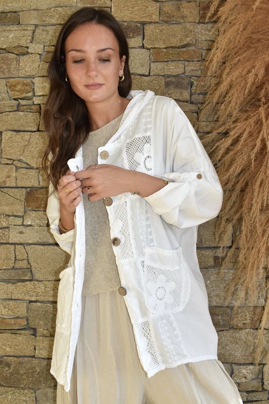 Rowan Crochet Patch Hooded Jacket White